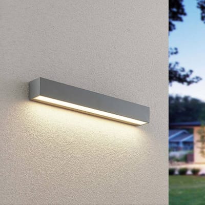 Lucande LED buiten wandlamp Lengo, 50 cm, zilver, down, 3.000 K
