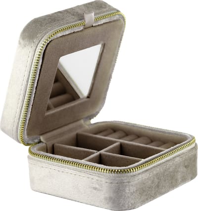 818200591 Luxe opbergdoos voor Sieraden - Sieradendoos - Juwelendoos - Fluweel - Beige - 10x10x5cm - Ritssluiting - Cadeau voor haar