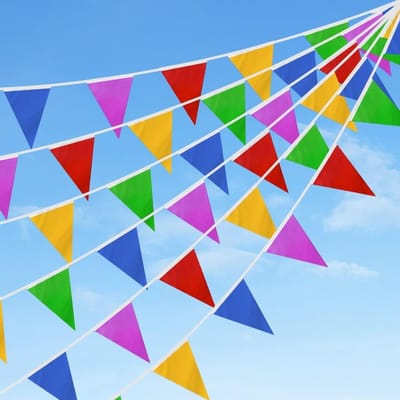 Multicolor Stof Bunting van 20M met 40 Driehoek Vlaggen voor Verjaardag, Bruiloft en Feestdecoratie, Geschikt voor Binnen en Buiten Activiteiten