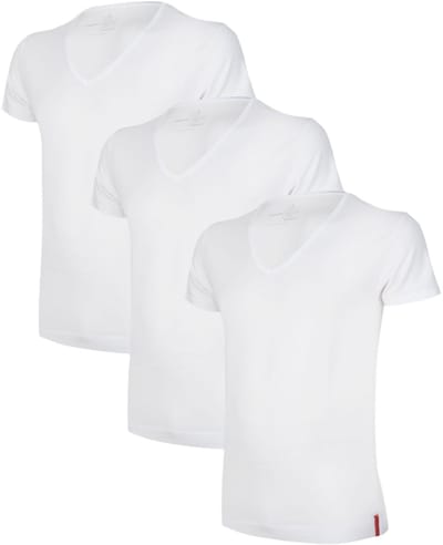 Undiemeister T Shirt Heren - Slim Fit T-shirt - 3-Pack - Chalk White (Wit) - Tencel - Zijdezacht - Ademend - Anti-Bacterieel - Korte mouwen - Diepe V-hals - Maat M