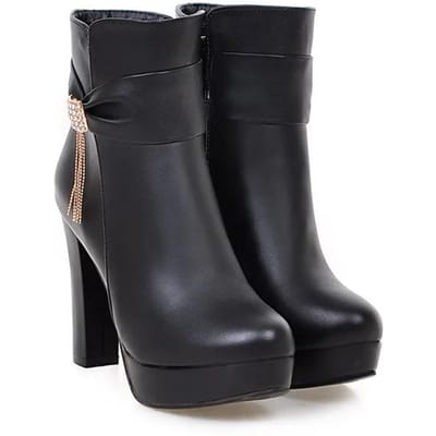 12cm Elegante Korte Laarzen Damesschoenen Herfst Winter Dames Enkellaars Platform Lief Zwart Wit Roze Met Hak Feestschoenen Dames 38 zwart