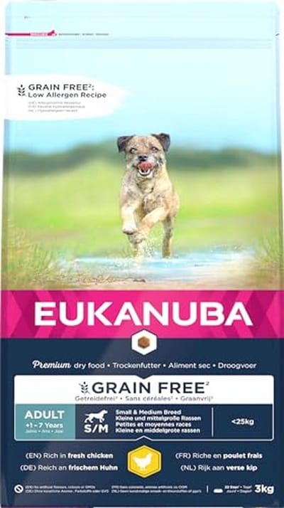 EUKANUBA Grain Free Food for adult dogs of small and medium breeds, rich in chicken, 3 kg