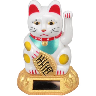 Chinese Gelukskat Decoratie Zwaaiende Arm Zonne-energie Licht Inductie Beeld Standbeeld Figuur Voor Thuis Auto white