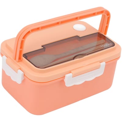 Boîte à déjeuner 1500ml Plastique résistant à la chaleur Boîte bento Récipients à déjeuner portables avec baguettes cuillère pour étudiants rose