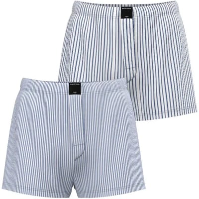 Björn Borg heren cotton stretch 2P wijde boxershorts stripe blauw & wit II