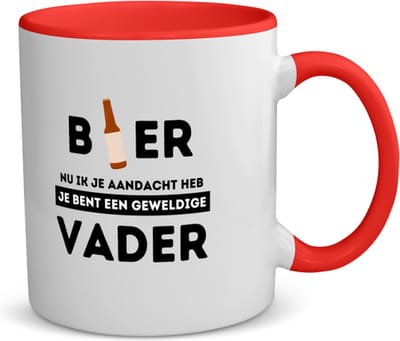 Akyol - bier, nu ik je aandacht heb je bent een geweldige vader koffiemok - theemok - rood - Papa - de beste vader - vader cadeautjes - vaderdag - verjaardagscadeau - verjaardag - cadeau - geschenk - kado - gift - vader artikelen - 350 ML inhoud