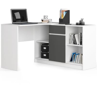 Set B-17 Bureau en Ladekast met 1 Lade en 6 Planken / AKORD Furniture Factory / Wit / 120 x 79 x 126 cm