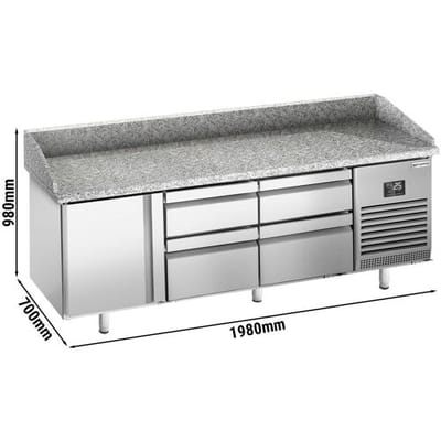 GGM Gastro Pizzakühltisch Premium PLUS - 1980x700mm - mit 1 Tür & 4 Schubladen
