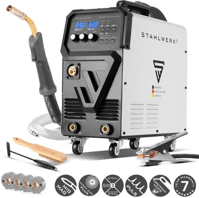 STAHLWERK MIG MAG 270 Puls Pro | 4-in-1 booglassysteem met pulsfunctie | 270 A, synergische draadaanvoer, aandrijving met 4 rollen, TIG- en MMA-lift | ARC-functie