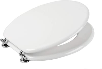Houten WC-bril met polyester coating en chroom scharnieren