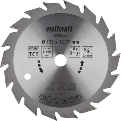 wolfcraft - Cirkelzaagblad 127mm - 18 tanden - 12,75 m boring - voor cirkelzaag - 6355000