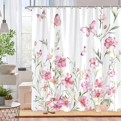 Mooie Aquarel Botanische Bloemen Douchegordijn Roze Blauwe Bloemen Huis Polyester Douchegordijnen Badkamer Decoratie met Haken 90x180cm