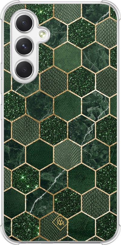 Casimoda® hoesje - Geschikt voor Samsung Galaxy A15 - Kubus Groen - Shockproof case - Extra sterk - TPU/polycarbonaat - Groen, Transparant