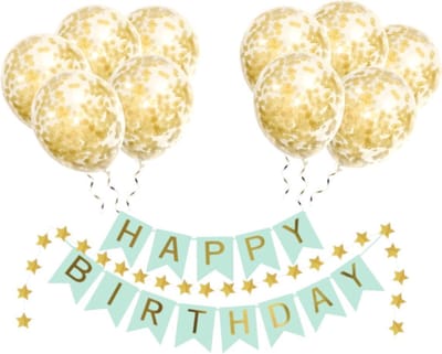 Happy Birthday Slinger Set Verjaardag Versiering Gouden Confetti Helium Ballonnen Verjaardag Versiering Groen & Goud