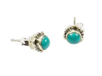 Zilveren knop oorbellen Turkoois (gekleurd Howliet) 925 zilver