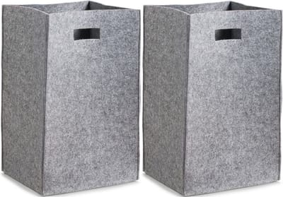 2x Open grijze wasmanden van stof 35 x 55 cm - Zeller - Huishouding/huishouden - Schoonmaakartikelen - Was sorteren/verzamen - Wasgoedmanden/wasmanden - Wasmanden zonder deksel