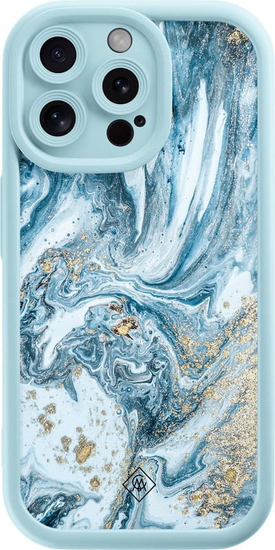 Casimoda® hoesje - Geschikt voor iPhone 15 Pro Max - Marble Sea - Effen telefoonhoesje met lensbescherming - Siliconen/TPU - Backcover - Blauw