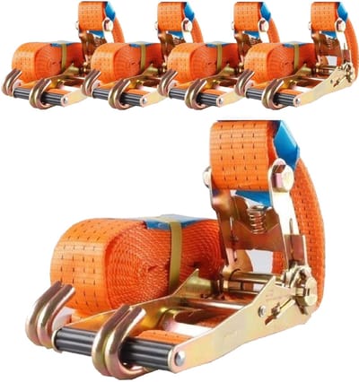 5x Professionele ratelsjorband Spanband 2-delig 5m 4t 4tot 4000kg TÜV/GS ORANJE