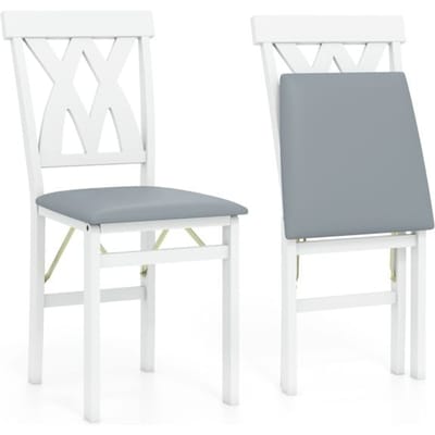 Coast Set van 2 Inklapbare Eetkamerstoelen Armloze Stoelen met Lattenrugleuning en Gestoffeerd Kussen - Rubberhout - 41 x 53 x 91 cm - Wit
