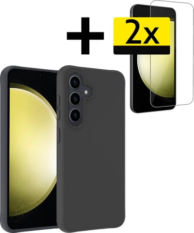 Hoesje - Met 2x Screenprotector - Geschikt voor Samsung Galaxy S23 FE - Sterk & Shockproof - Back Cover - Siliconen Case - Telefoon Hoes - Telefoonhoesjes - Zwart