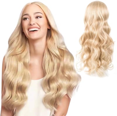 Dailygoods- Pruik Lange Blonde Golvende - Krullend Haar - Dames Pruik - Synthetisch Haar - 60 cm - Hoofdomtrek 22-24,5 inch - Haarstuk