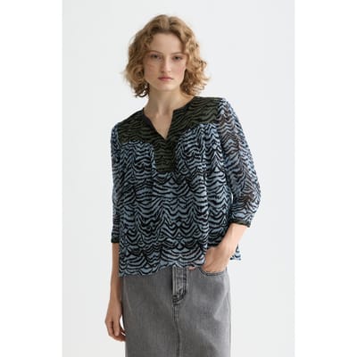 Scotch & Soda Contrast Yoke Short Sleeve Top Ikat Feather Blue Taglia: 34 | Maglie a manica lunga Outlet | Donna | Blu