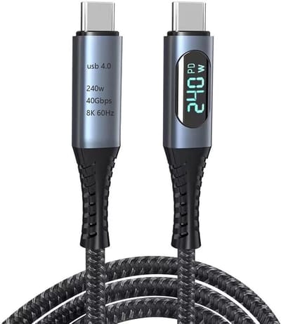 Naova USB4 USB-C Kabel met Digitaal PD Display - 240W Snelladen - 40Gbps Dataoverdracht - 8K@60Hz Video - Gevlochten Fast Charge Kabel - 1 Meter