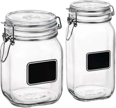 Set van 2x stuks weckpotten/inmaakpotten met krijtplaatje 1 liter - 1,5 liter - D 10,6 cm