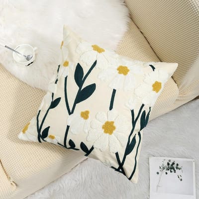 Serviette brodée Housse de coussin Fleur Lin Simple Canapé Tête de lit Taie d'oreiller Housse de coussin de bureau 45x45cm 45x45cm beige