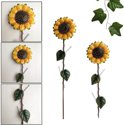 Zonnebloem Tuin Stakes - Metalen Bloem Decor - Tuin Aankleden - Vintage Stijl - 3 stuks 57cm - Geel