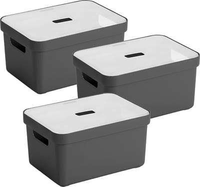 Sunware Sigma Home opbergbox 13L - Set van 3 - Antraciet/Transparant