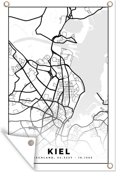 Muurdecoratie Kaart - Kiel - Plattegrond - Stadskaart - 120x180 cm - Tuinposter - Tuindoek
