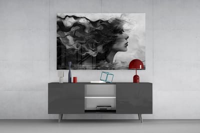Glasschilderij Abstract Vrouw – Zwart Wit Wanddecoratie – Gehard Glas 4 mm - 90 x 60 cm