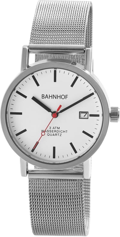 Bahnhof Bahnhof unisex-polshorloge zilverfarbig, Datumsanzeige