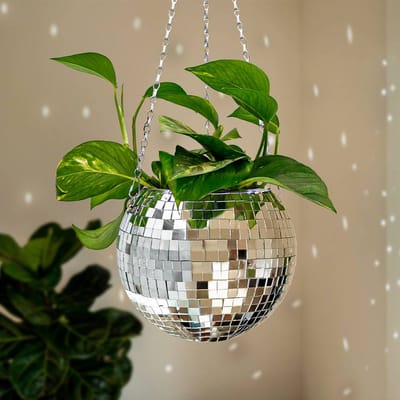 MikaMax Funky Disco Planter - Disco Plantenpot met Spiegelstukjes - Hangend en Staand te Gebruiken