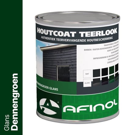 Afinol Houtcoat Teerlook Glans Dennengroen 750 ml - Bescherming tegen weersinvloeden - UV bestendig - Niet kleverig - Dekkende Hout Beits - In Mat of Glans - In Zwart, Antraciet en Groen