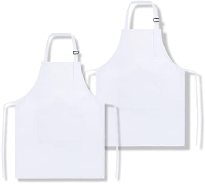 Dailygoods - 2 schone witte schorten, comfortabel kookschort voor kinderen van 7-13 jaar, verstelbaar kookschort voor schilderen, witte stoffen schorten voor kinderkunstenaars om thuis te koken, tekenen, knutselen