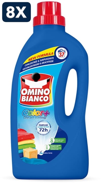 8 x Omino Bianco - Color+ - Wasmiddel - Tot 72h Parfum - Gekleurde Was - 37 Wasbeurten