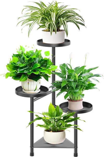 Famanu - Verstelbare metalen plantenstandaard 150 cm, 7-laags telescopisch bloemenrek voor woonkamer of balkon