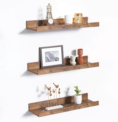 PromoHome Zwevende Wandplank Set - 3 Stuks Bruine Planken met Witte Beugels