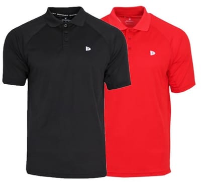 2-Pack Donnay - Sport polo (Björn) - Multi Sportpolo - Heren - Black/Poppy-red (733) - maat S