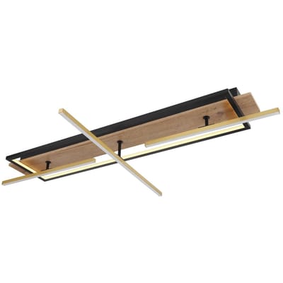 Globo Beatrix LED plafondlamp, lengte 100 cm, hout/zwart