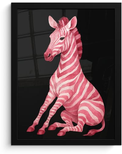 Poster in lijst - Fotolijst 30x40 cm - Posters - Zebra - Roze - Gestreept - Posterlijst zwart - Decoratie - Wanddecoratie woonkamer - Muurdecoratie slaapkamer