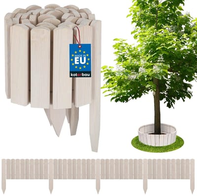 KOTARBAU® Bloembedrand, Rolborder, 200 x 20 cm, Wit, Tuinafscheiding, Houten Tuinhek, Borderrand, Palissade, Schapenhek, Tuindecoratie