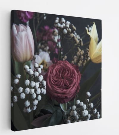 Saammp Canvas Schilderij - boeket - Bloemen - Abstract - 20x20 - Foto op canvas - Wanddecoratie - Muurdecoratie Woonkamer - Kantoor Decoratie