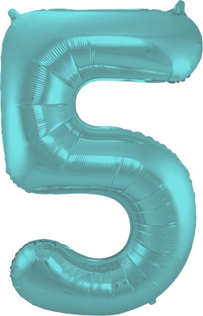Folieballon Cijfer 5 Aqua Metallic Mat - 86 cm