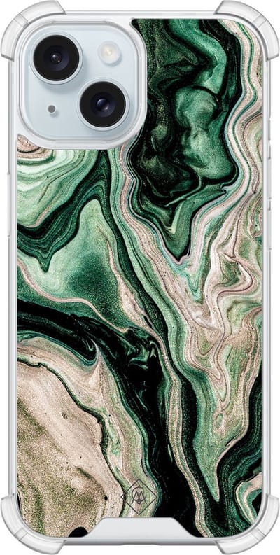 Casimoda® hoesje - Geschikt voor iPhone 14 - Groen marmer / Marble - Shockproof case - Extra sterk - Siliconen/TPU - Groen, Transparant