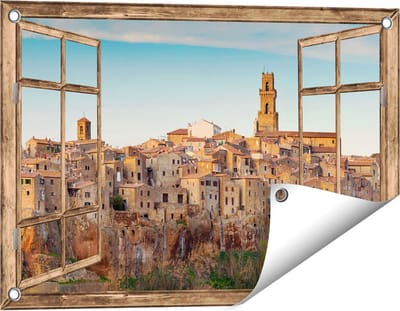 Gards Tuinposter Doorkijk Oude Stad in Toscane, Italië - 60x40 cm - Tuindoek - Tuindecoratie - Wanddecoratie buiten - Tuinschilderij