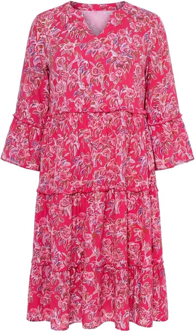 Ulla Popken - Dames - Kaftanjurk ruches tuniekhals 3/4 mouwen - Magenta - Maat 42+