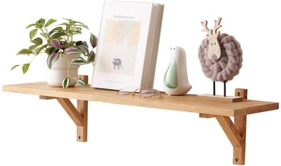 Dailygoods- Zwevende Plank Eiken 80 cm - Wandplank Hout - Decoratieve Plank - Massief Eiken - Inclusief Driehoekige Houders - Voor Slaapkamer/Woonkamer